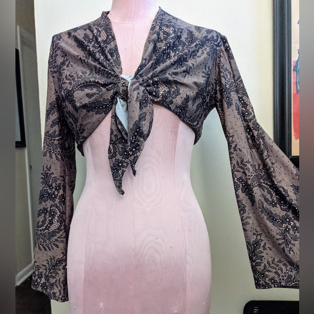 Joni Bell Sleeve Crop Top in Lace Illusion Lycra